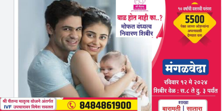 नागरिकांनो! तुम्ही बाळाच्या प्रतीक्षेत आहात? आज मंगळवेढ्यात मोफत वंध्यत्व निवारण शिबिर; जोडप्यांचे अपत्यप्राप्तीचे स्वप्न पूर्ण होणार; 8484861900 नंबरवर करा संपर्क